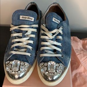 MIU MIU denim bejeweled toe sneakers
